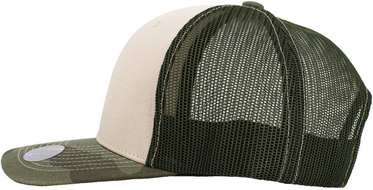 Stone Camouflage Olive Classic 6 Panel Trucker Mesh Snapback Side View